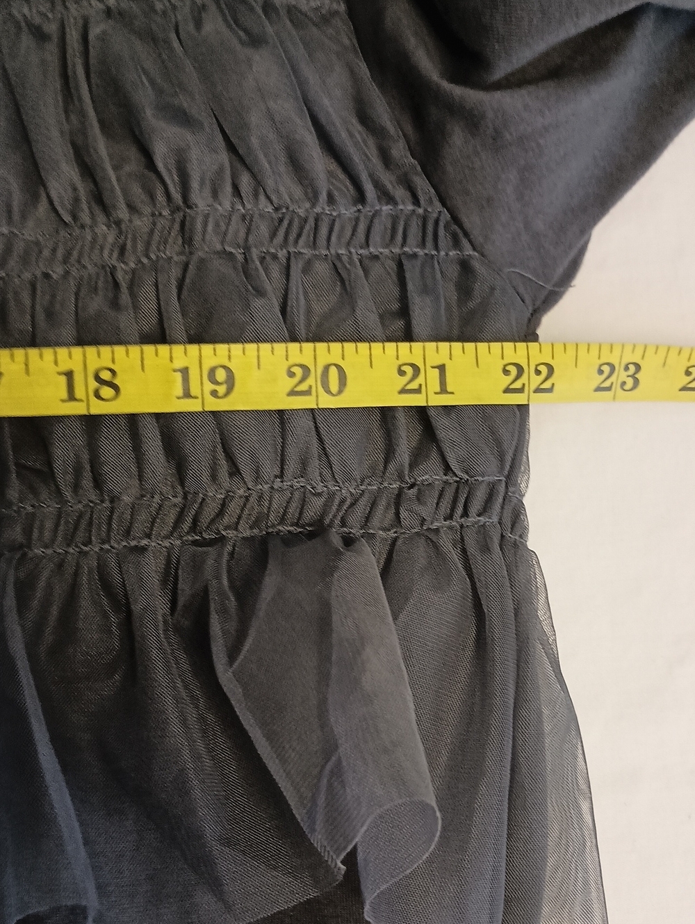 Women's Size Medium Ruffle Front Blouse Balloon Sleeve Dark Grey - Picture 6 of 8
